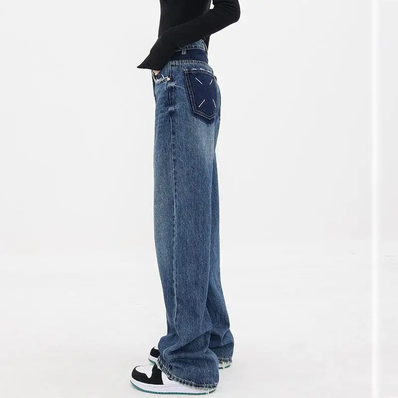 Blue Straight Wide Leg Jeans Woman High Waist Denim Pant Jeans Women Casual Cute Korean Vintage Denim Y2K Pants Ladies Boyfriend