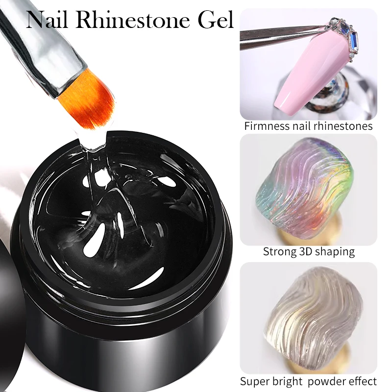 BORN PRETTY Rhinestone Nail Art & Mirror Powder Set with Liner Brush and Transparent Gel Adhesive