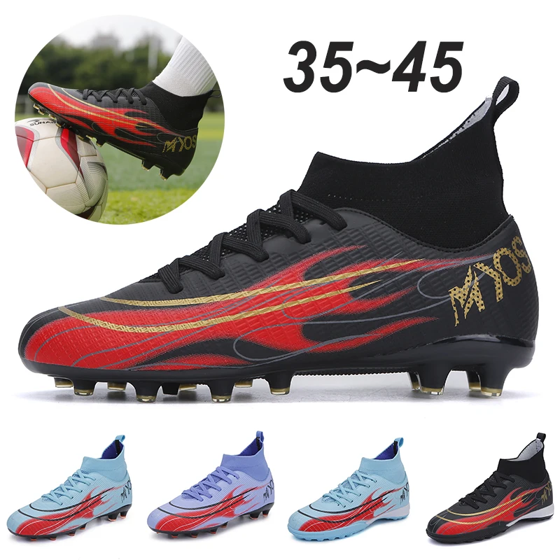 

Outdoor Men Boys Soccer Women Children Kids Shoes TF/FG Football Boots High Ankle Kids Cleats Training Sport Sneakers Size 35-45