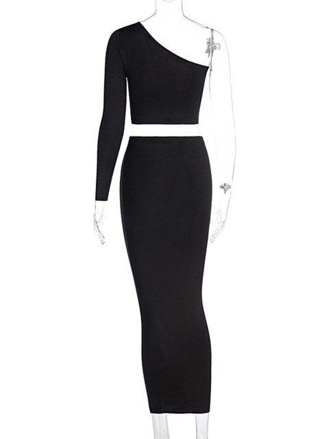 Clothes 2 Piece Set Skirt One Shoulder Long Sleeve Crop Top Fall Clothes For Women 2022 Fashion Sexy Club Outfits платье