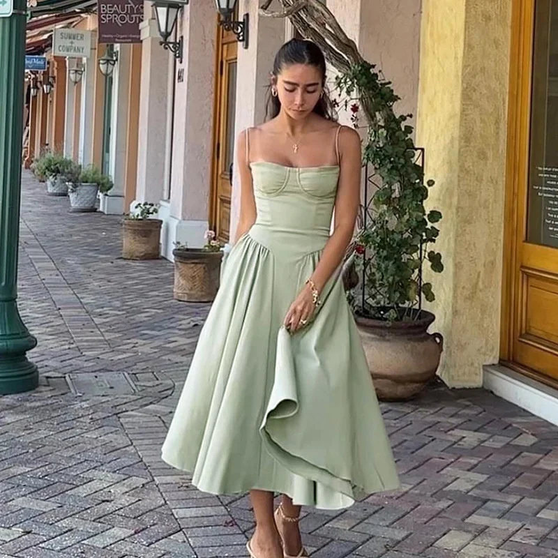 S71121bed27964561bd451c623c72d807g Giyu Sexy Evening Party Dress Women 2023 Summer Elegant Vintage Pleated Dresses Spaghetti Strap Backless Holiday Robe Femme