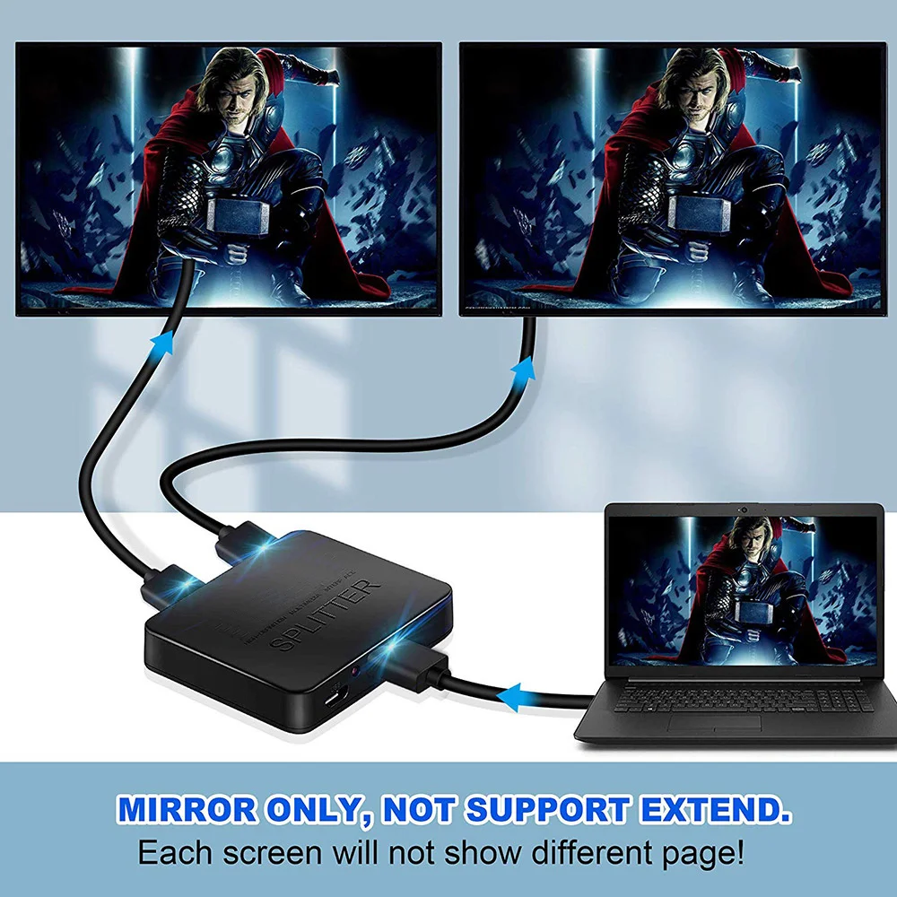 4K HDMI Splitter Switch 1x2 Video Distributor 1 in 2 out 1080P Dual Display
