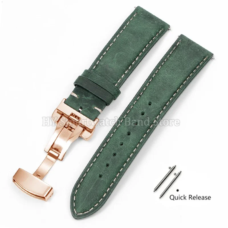 Premium Leather Cowhide Watch Strap with Quick Release and Butterfly Buckle
