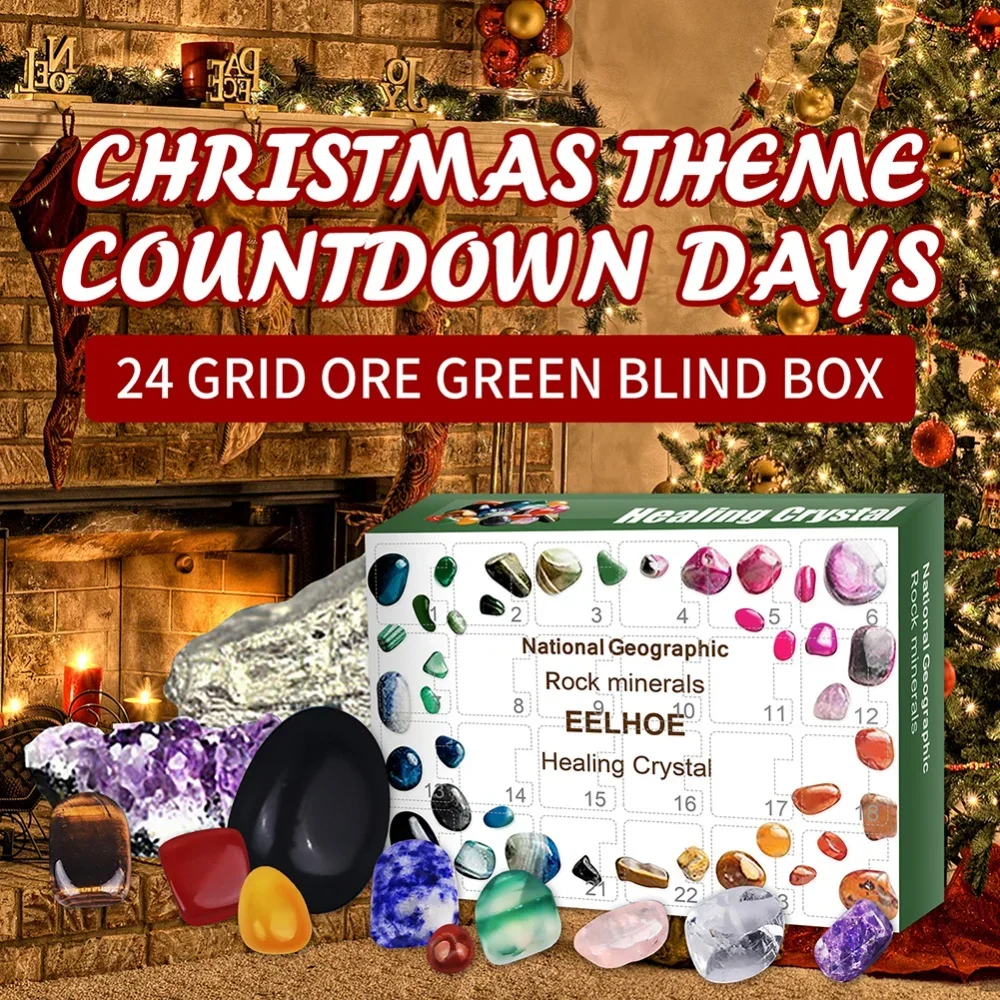 New Christmas Advent Calendar Healing Crystal Mineral Gift Box Kids with Rock Stone Collections Pebbles Polished Gravel