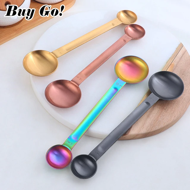 Dual Sided Measuring Spoons, 5ml and 15ml Stainless Steel Coffee Scoop Tablespoon Multifunctional Teaspoon with Scale Length Measuring Spoons for