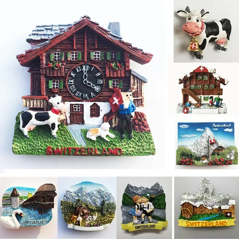 Switzerland Fridge Magnets Souvenir  Swiss Lucerne Jungfrau Chapel Bridge Cuckoo Clock Tourism Magnetic Refrigerator Stickers