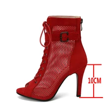  New Women's High Heels Jazz Dancing Shoes Sexy Mesh Short Boots Zipper Black Latin Indoor Dance Ballroom Sandals Ladies Shoes 47 