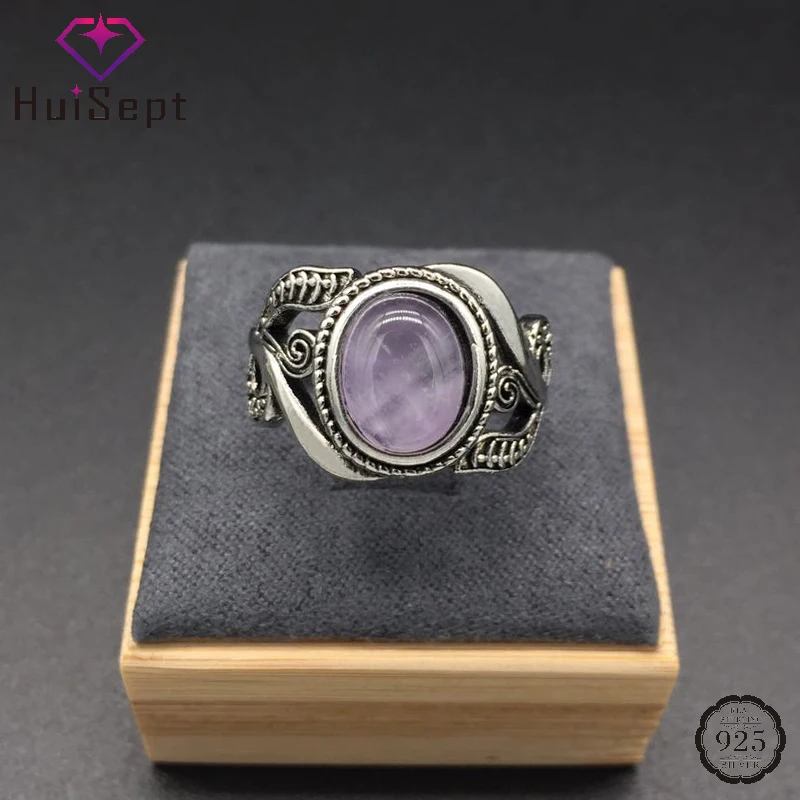 HuiSept Vintage 925 Silver Ring Amethyst Gemstone Flower Shaped Fashion Jewellery Rings Female Wedding Party Gift silver ring silver rings gemstone ring