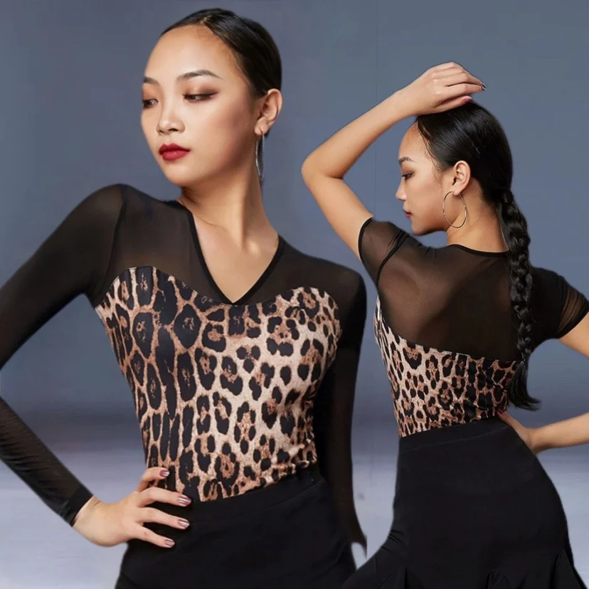 Dance Shirts Latin Dance V-neck Top Women Adult Long sleeve Modern Exercise