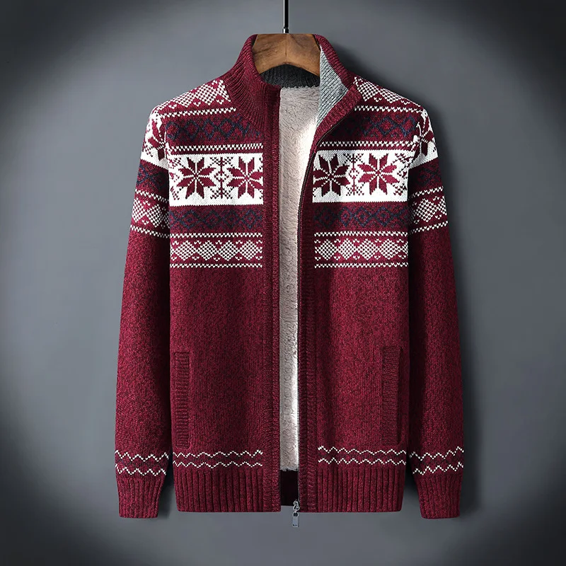 

Men's Cardigan Sweater Warm Velvet Sweatercoat Winter Wool Cardigan Male Casual Thicken Warm Fleece Christmas Sweater for Man