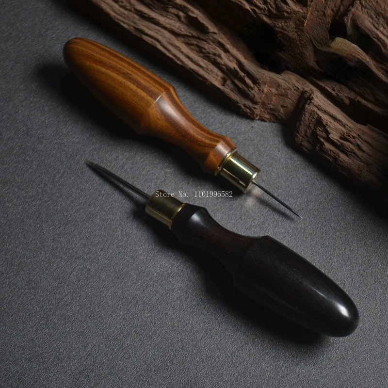 Leather Punch Tool Leather Punching Awl Homemade Handmade Leather Piercing Tools Awl Solid Wood Olive Cone Flat Cone DIY Leather Crafts To Make Through Hole Utensils