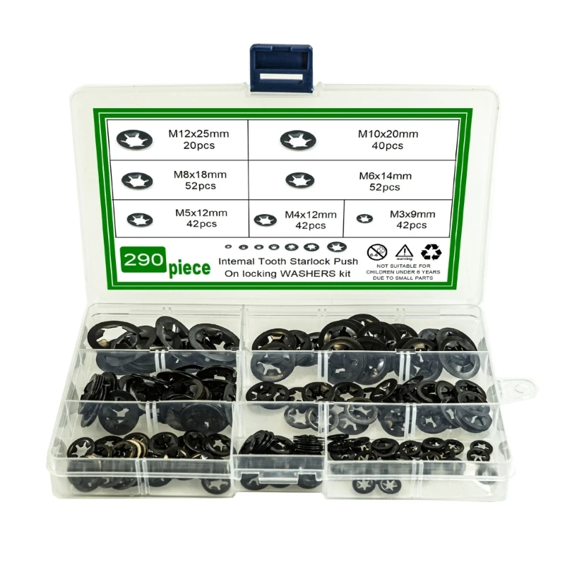 

Quick Speed Locking Washers 290pcs of 7Sizes Internal Tooth Star Lock Washers for Secure & Easy Installation