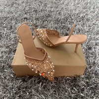 Fashion High Heeled Formal Party Shoes for Lady Luxury Sequin Pearl Stiletto Elengat Mesh Slingbacks Women Modern Sandals - Image 2