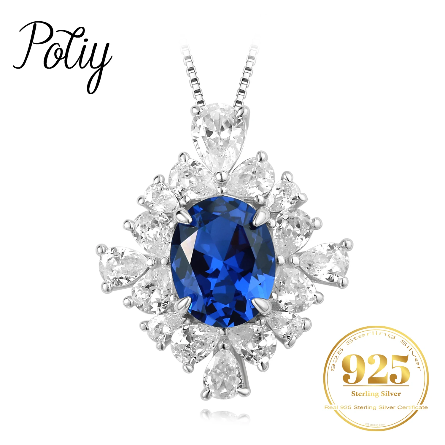 

Potiy 8*10mm Created Sapphire Pendant Necklace 925 Sterling Silver for Women Daily Luxury quality jewelry valentine days elegant