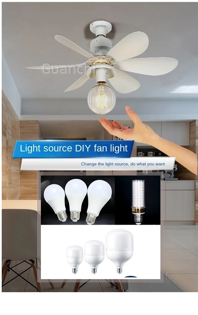 DIY LED 40W Ceiling Fan Light E27 with Remote Dimming Function Suitable for Living Room Study Home Use