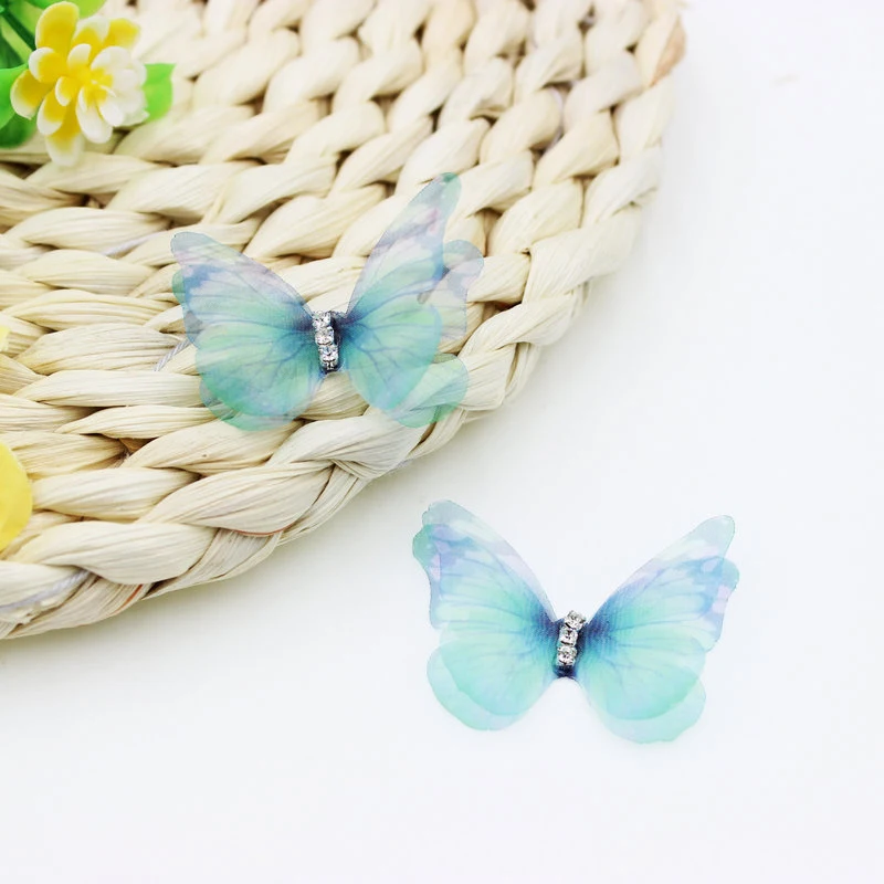 50Pcs Organza Fabric Butterfly Appliques 38Mm Translucent for Party Decor Doll Embellishment