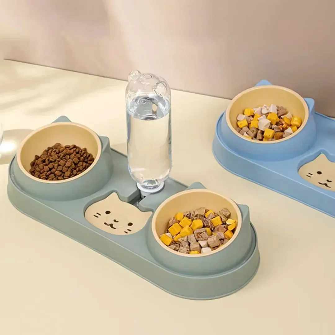 

Wet Detached Bowls Dispenser Double Cat Food Dry Indoor Water New Set Dishes Bowl Tilted Pet Easily Dog And for With