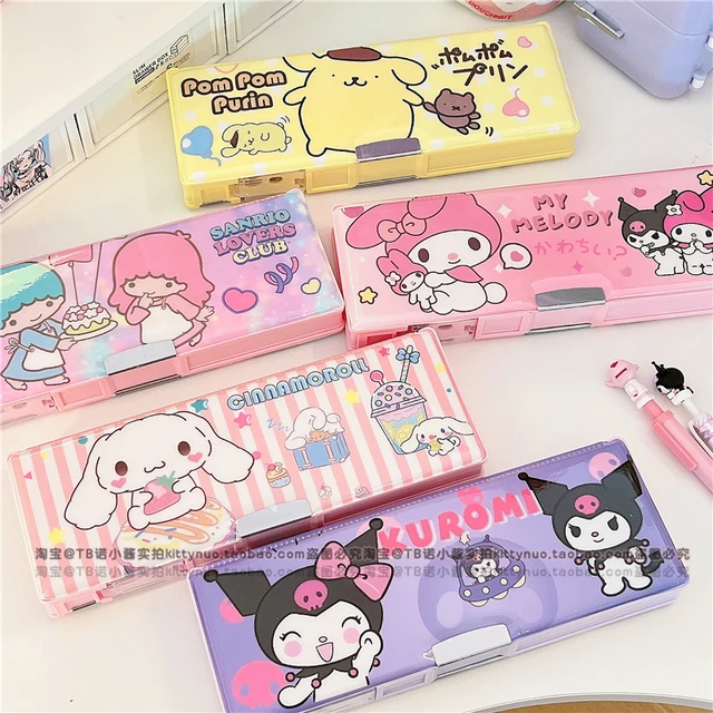 Sanrio Kuromi My Melody Cinnamoroll Pencil Case Kawaii Cartoon Student  Transparent Double-Deck Girl Child Study Stationery Gift - AliExpress