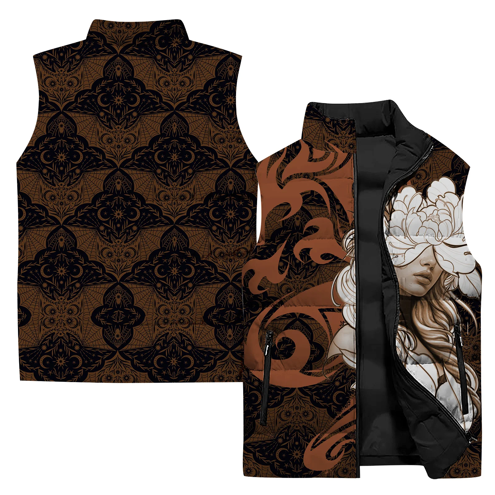 thumbnail image 1 of Ropa de hombre moderna y elegante, chaquetas cálidas con estampado digital 3D de diosa, chalecos de trabajo para hombre, chalecos duraderos de bruja para hombre, 1 of 5