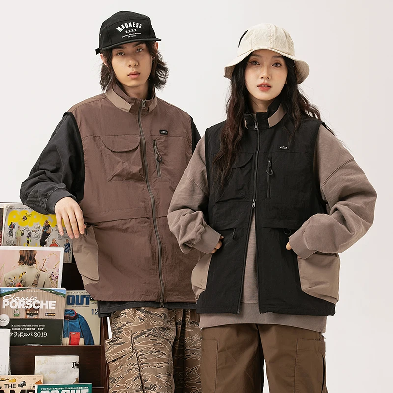 Multi-pocket Stand Collar Vest for Men and Women Outdoor Hiking Sports Mountaineering Tactical Sleeveless Vest Jacket