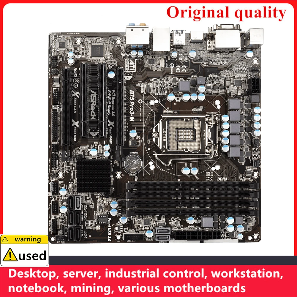 

Used For ASROCK B75 Pro3-M M-ATX Motherboards LGA 1155 DDR3 32GB For Intel B75 Desktop Mainboard SATA III USB3.0