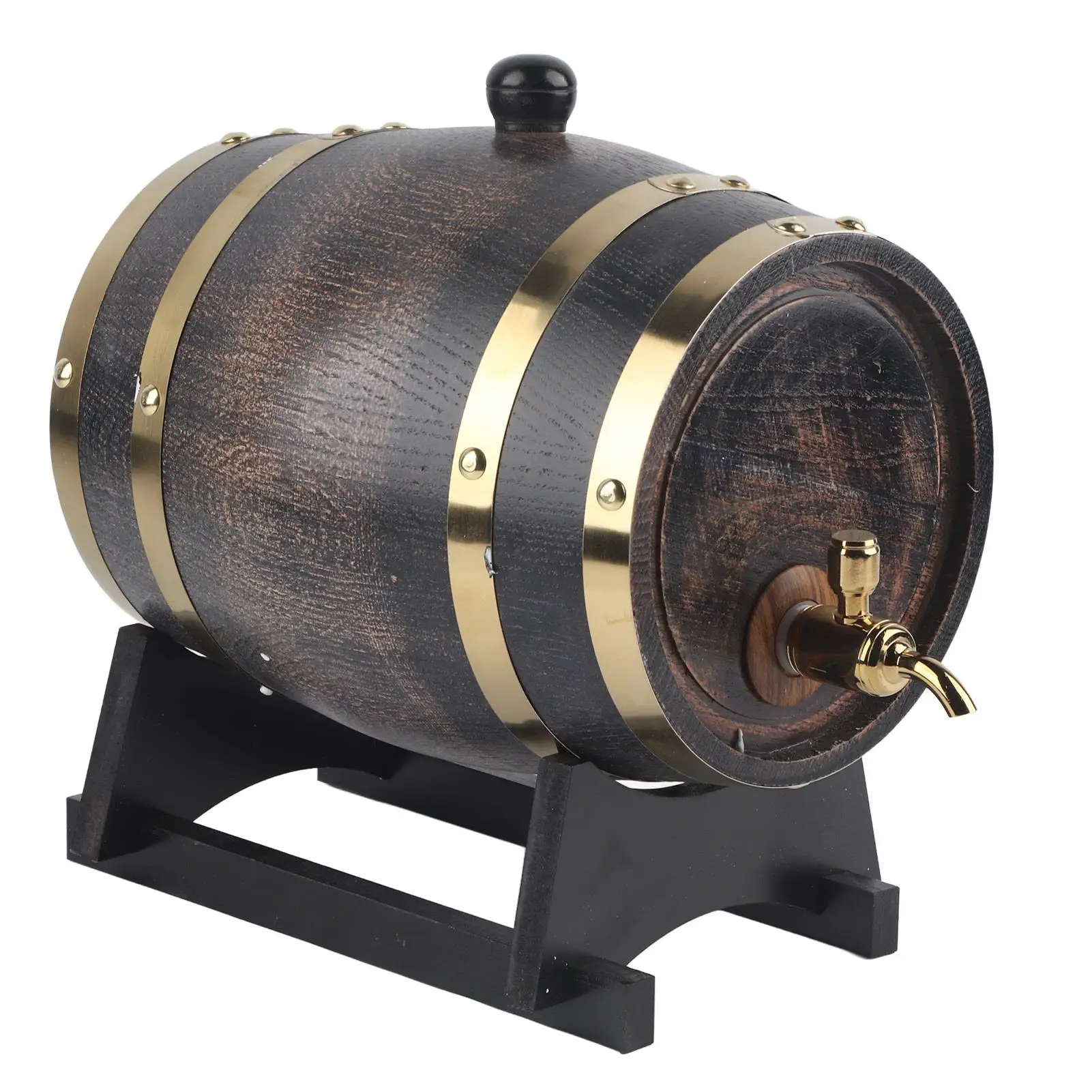 3L Retro Wood Wine Barrel with Faucet-Black Striped Oak Brandy & Whisky Storage Container