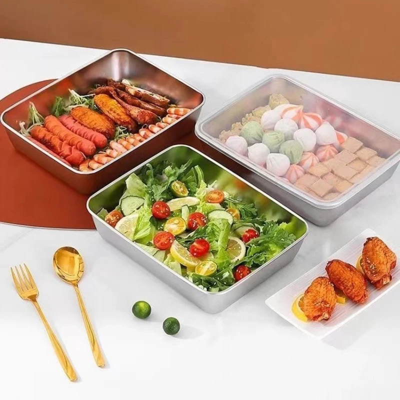 Stainless Steel Food Storage Plates with Lids for Kitchen