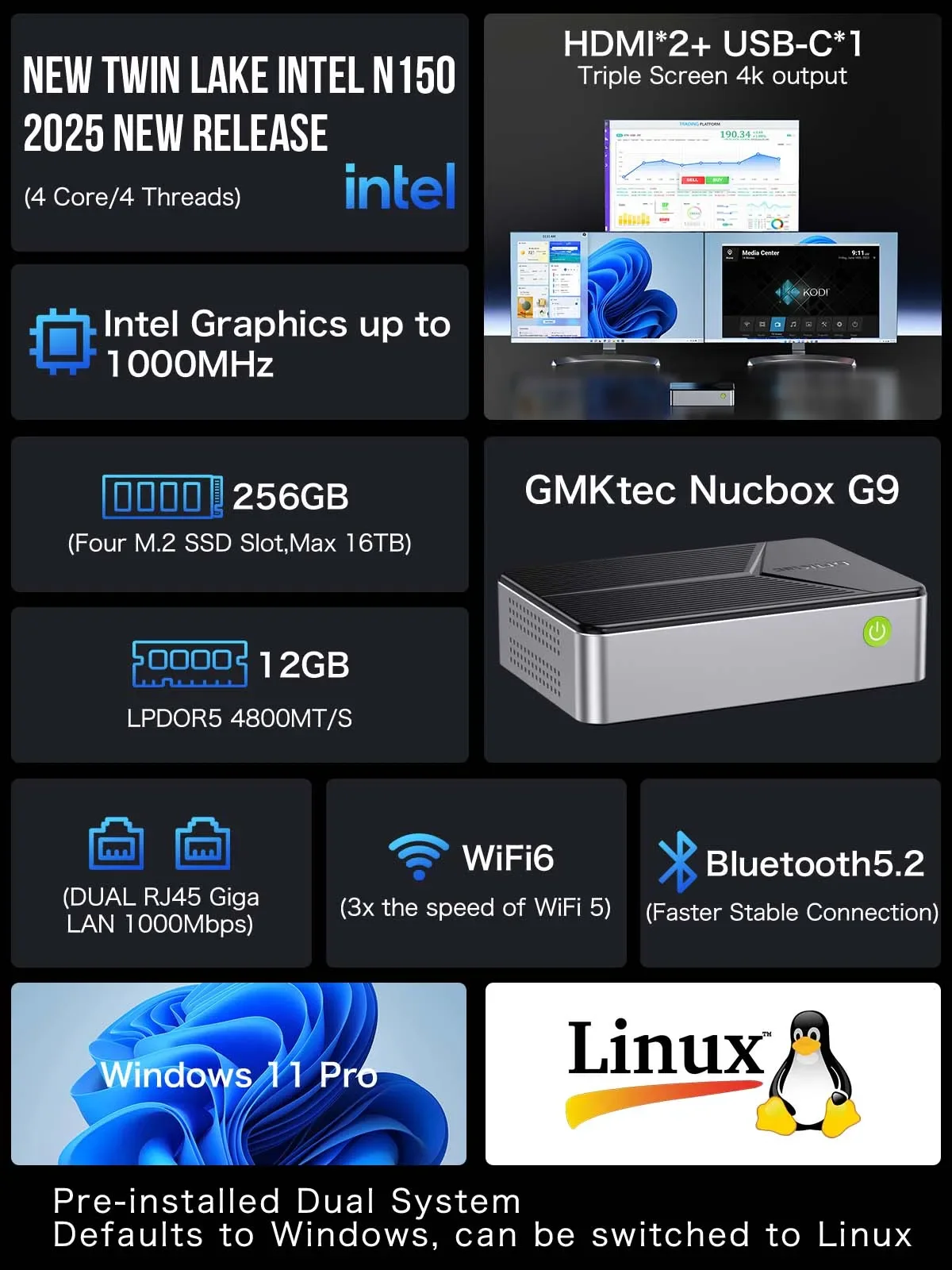 GMKtec Nucbox G9 MINI PC Intel N150 MINI NAS Windows 11 Pro LPDDR5