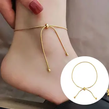 여성용 스테인레스 스틸 조정 가능한 발찌, 둥근 뱀 체인, 풀 아웃 발찌 버튼, 생일 선물, 발에 쥬얼리, 도매