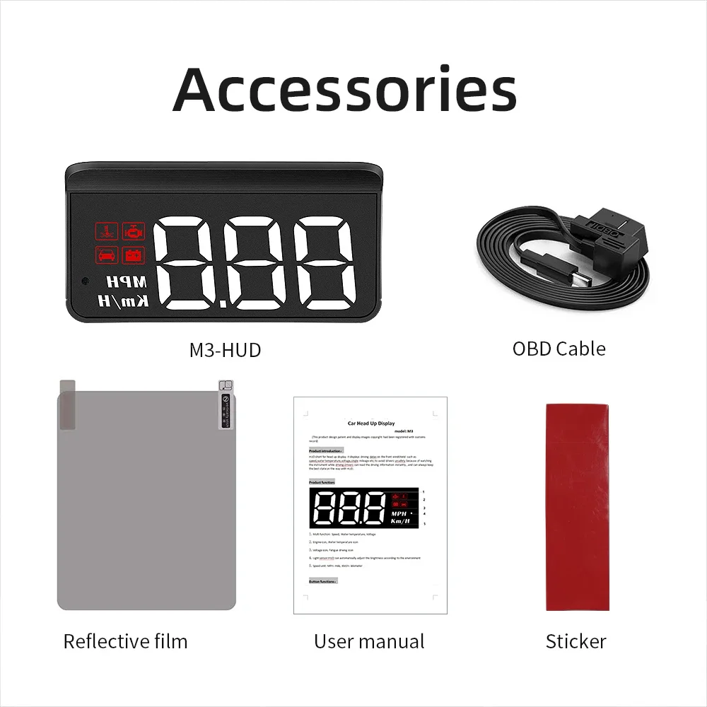 M3 자동 obd2 hud gps 헤드 업 디스플레이 프로젝션 속도계 알람 프로젝터 디스플레이 유리 hud의 디지털 속도 자동차 액세서리