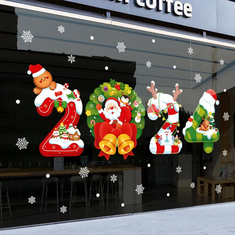 

2024 Christmas Window Stickers Merry Christmas for home Santa Claus Sticker Christmas Decoration for Home Navidad 2023 Xmas Gift