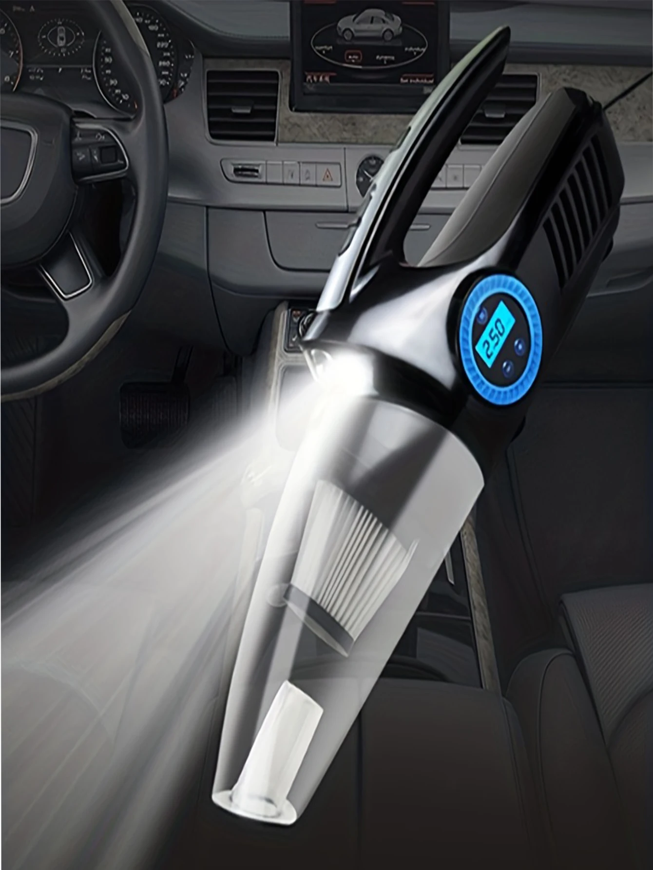 thumbnail image 5 of Aspiradora de coche 4 en 1, compresor de aire inflador de neumáticos con pantalla electrónica y luz LED, aspiradora multifuncional recargable, 5 of 5