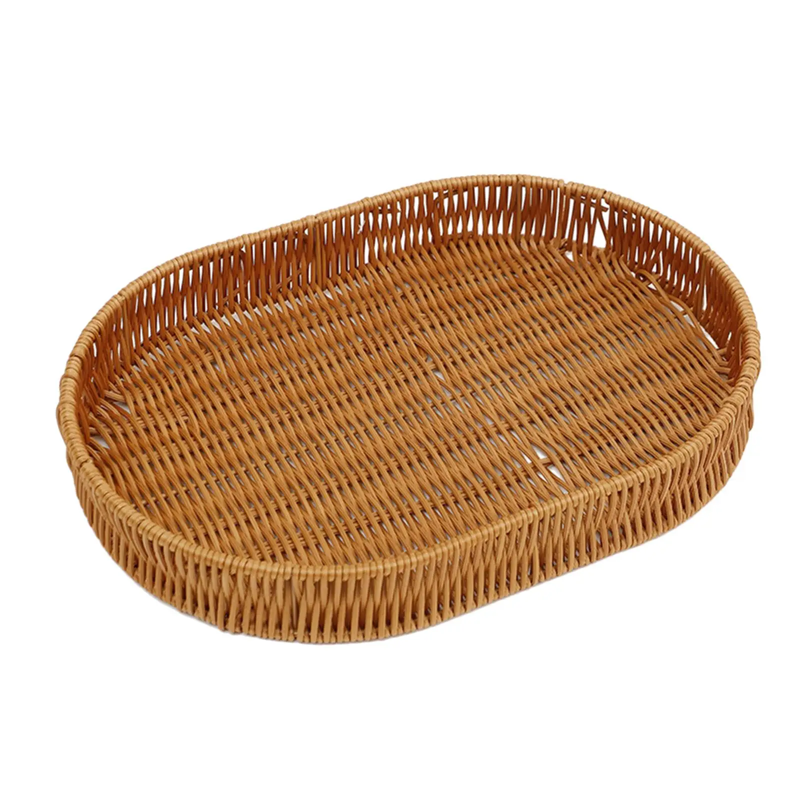 Handwoven Basket Organizer Tray Coffee Table Tray Bread Basket Tray Weaving Storage Holder for Tea Dining Snack Home Fruit