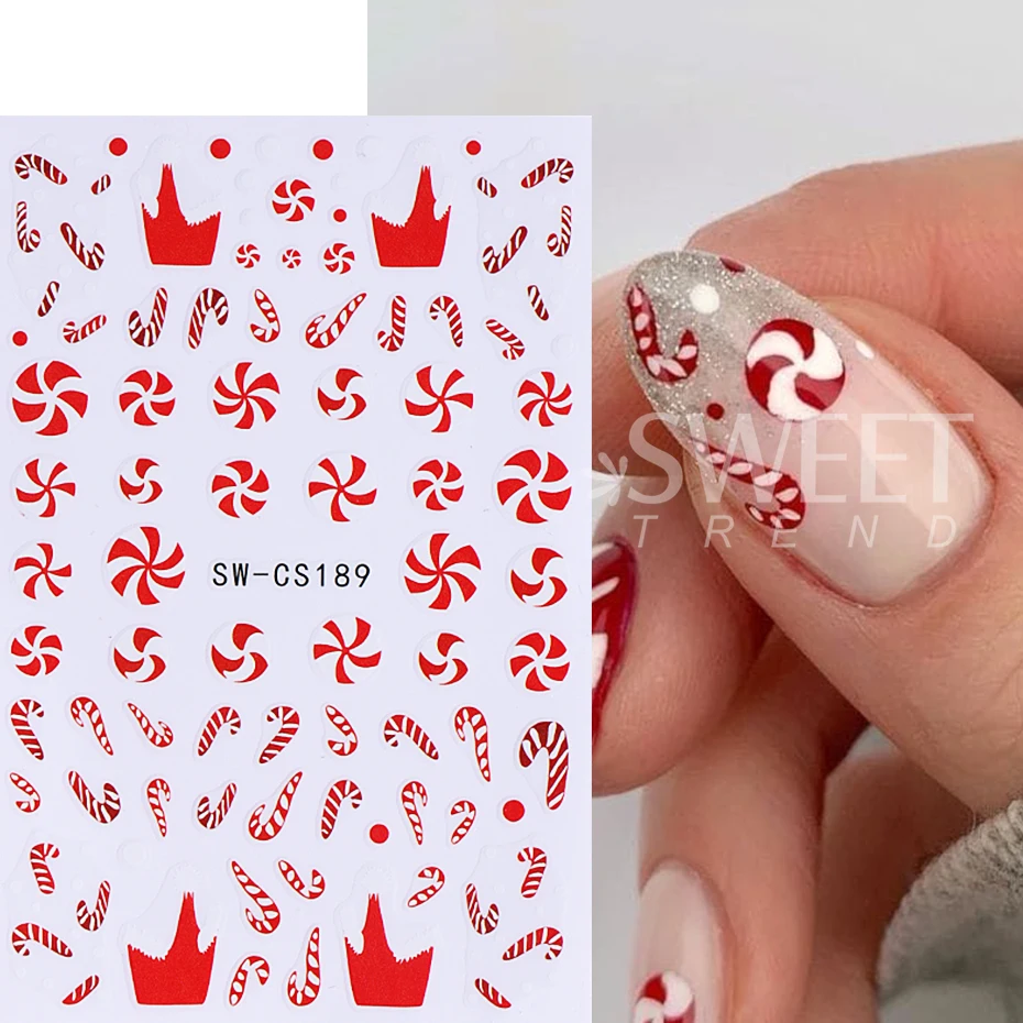 2/3pcs Christmas Nail Stickers Cute Cartoon Snowman Holly Gingerbread Bow Candy Bell Slider Decals Holiday DIY Manicure Decor