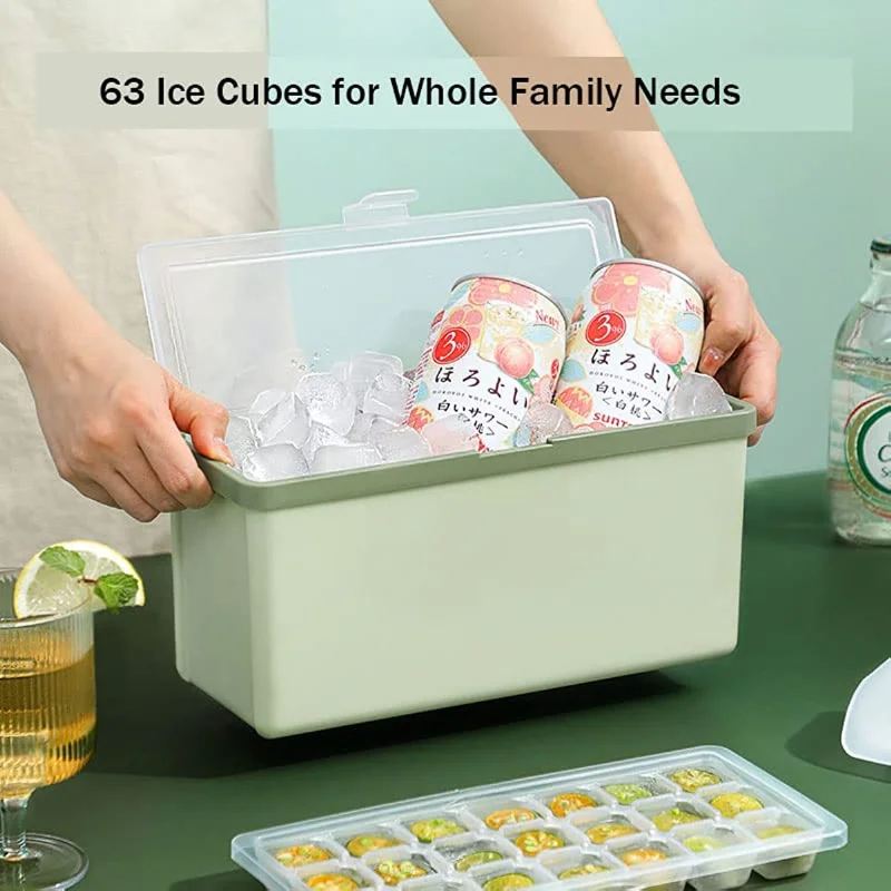 Ice Cube Tray With Lid and Bin Large Ice Tray For Freezer With Ice Container  Space Saving Ice Cube Molds For Cocktails Whisky - AliExpress
