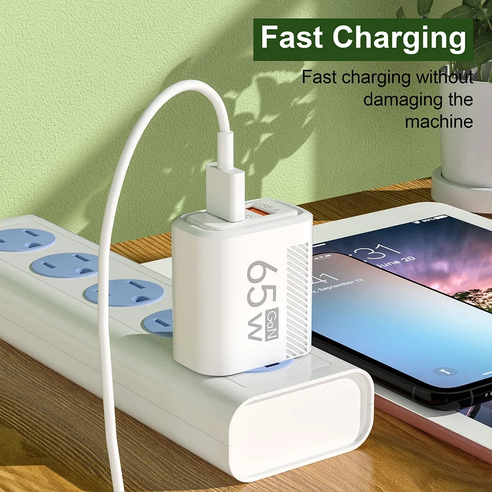 65W GaN USB C Wall Charger Fast Charging For iPhone 16 Xiaomi Samsung PD Type C Phone Adapter EU/US Plug