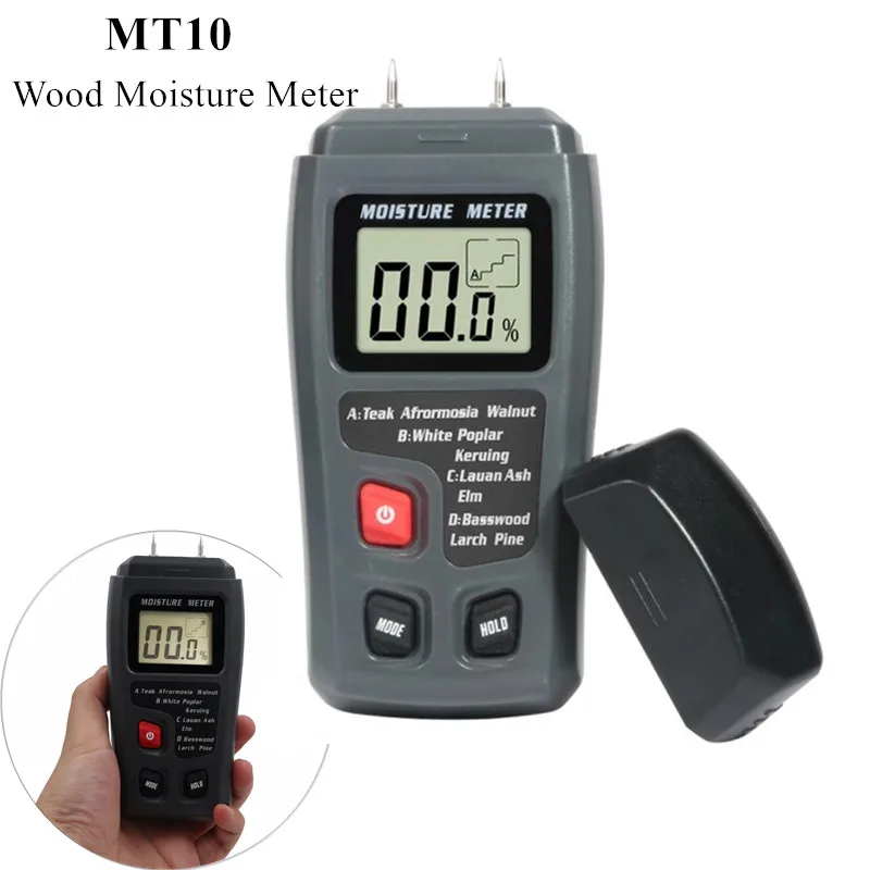 

MT10 Wood Moisture Meter Wood Humidity Tester Hygrometer Timber Damp Detector Two Pins 0-99.9% Tree Density Measuring Tool