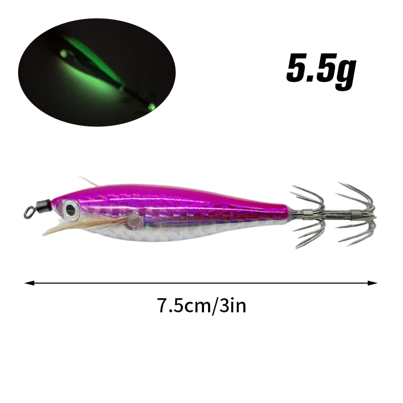 1/3pcs Aggie Horizontal Egi Squid Baits Webfoot Octopus Egi Octopu Shrimp Fishing Lure Luminous Cuttlefish Wood Shrimp Bait 문어에기
