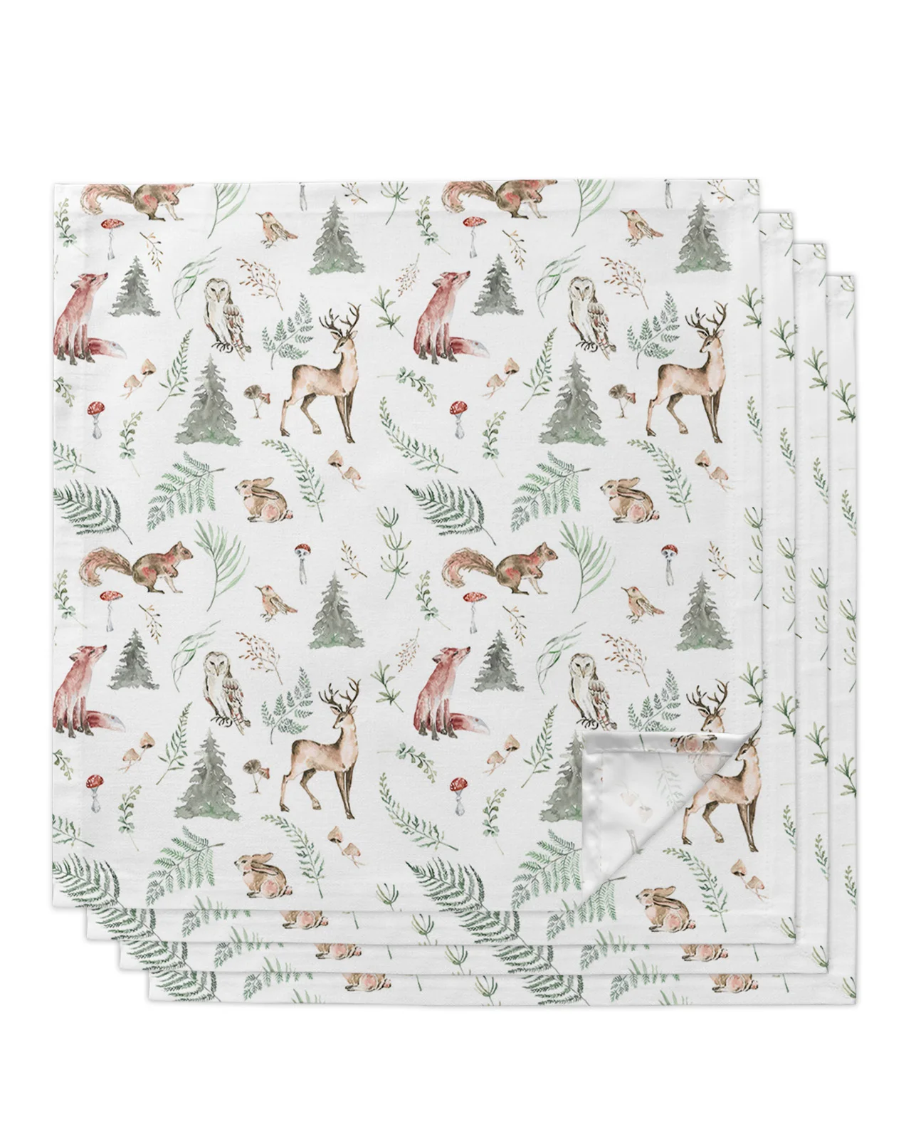 

Winter Christmas Tree Elk Squirrel Leaves Table Napkins Cloth Set Handkerchief Wedding Party Placemat Xmas Banquet Tea Napkins