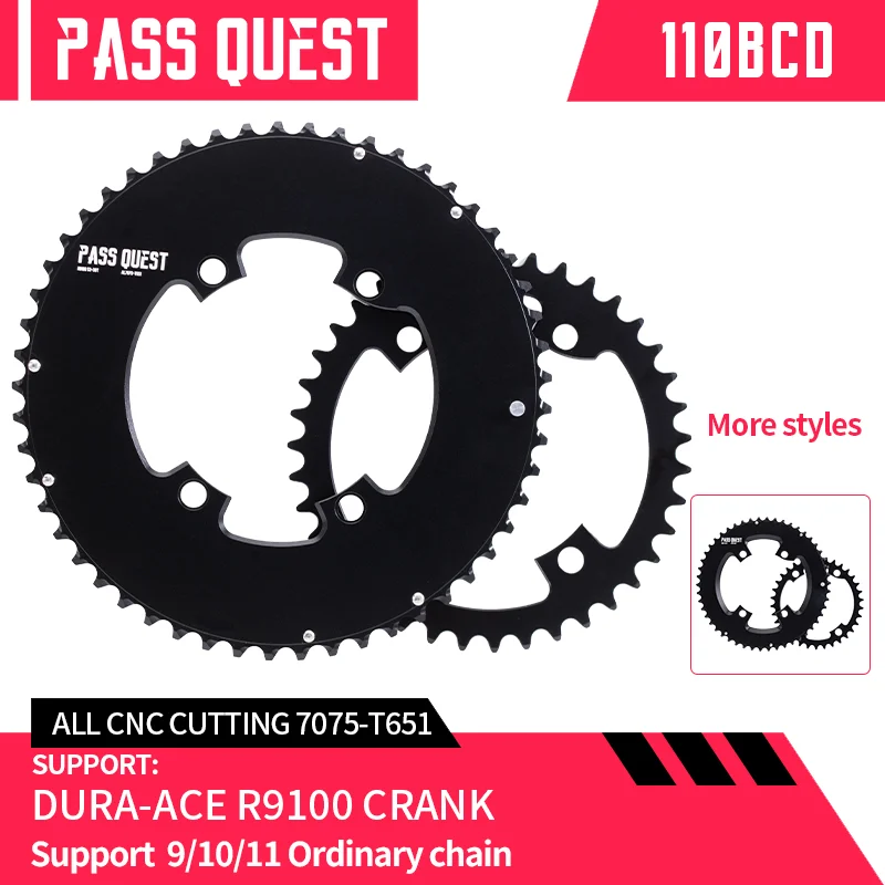 

PASS QUEST 110BCD Bicycle chainring R9100 2X Sprocket AERO 9-11 speed Road bike Gravel bike 46T 48T 50T 52T