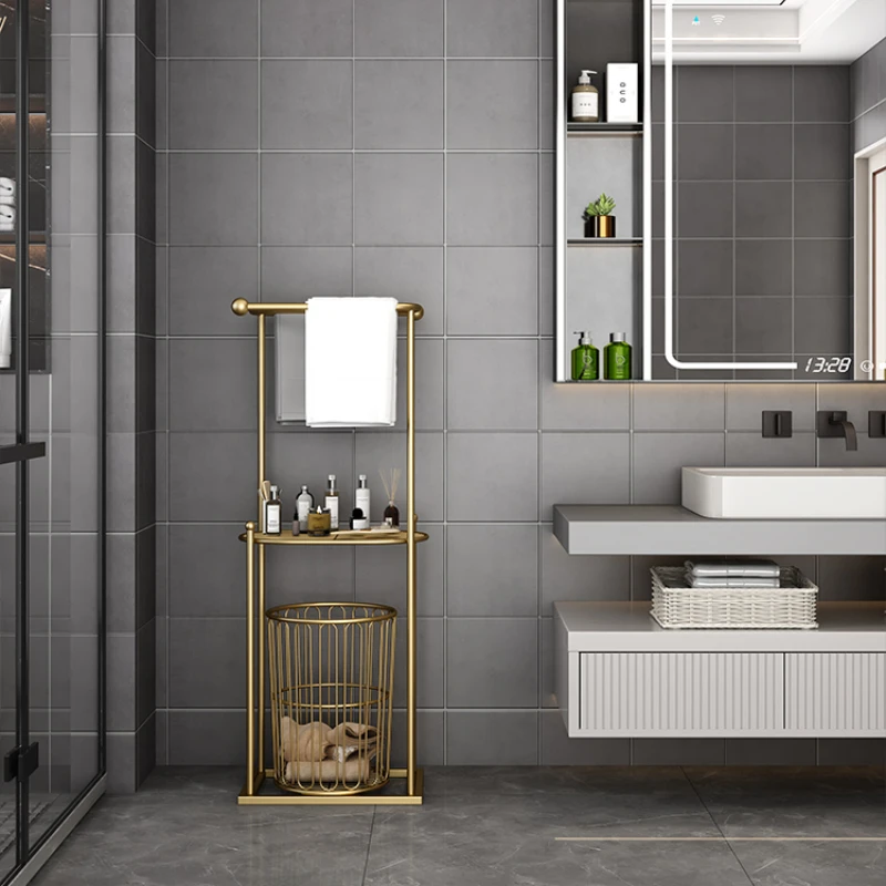 jurk Geld lenende Reorganiseren Nordic badkamerkast met wasmand luxe gouden vloer toiletopbergplank staande  opbergrek badkamermeubilair| | - AliExpress