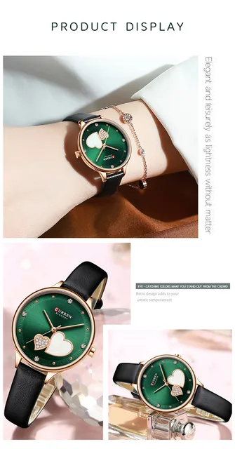 ساعة يد نسائية من CURREN ماركة فاخرة بحزام جلد ذات ألوان مميزة مضادة للماء بتصميم داخلي لمحبي القلب 9077 6