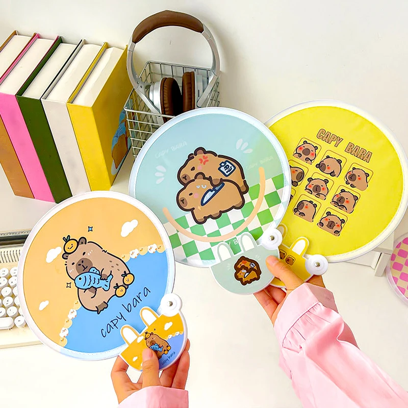 

1pc Cute Cartoon Capybara Round Fan Outdoor Portable Reflector Photography Prop Foldable Dual Use Girls Mini Cloth Fans Students