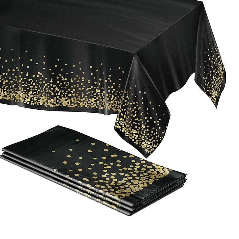 Black And Gold Plastic Tablecloth 4 Pack 54 X 108 Gold Dot