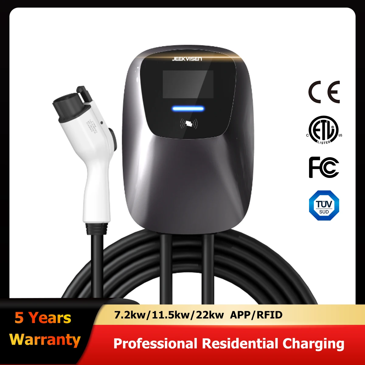 

Jeekvisen EV Charger Type1/Type2 EVSE Wallbox 32A 7.6KW 48A 11.5KW 1Phase j1772 Charging Station