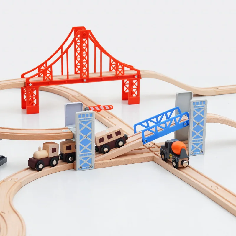Wooden Railway Track Accessories Set with Bridge and Tunnel