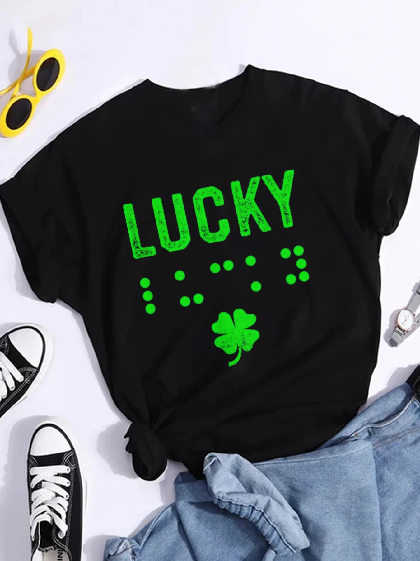 

Kawaii Clothes Women Tops Shamrock Shirt Irish Graphic Tee Vintage St Patrick's Day Shirts Saint Patricks Day T-Shirt Irish