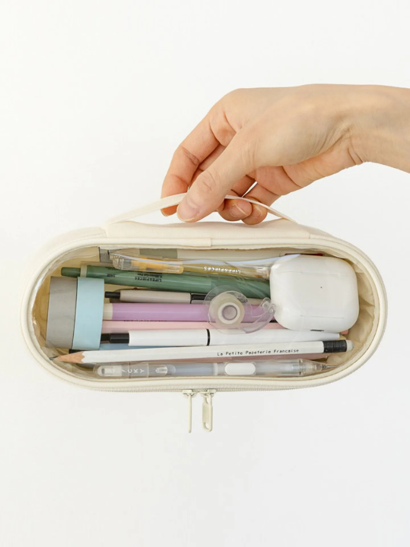 한국산 리브워크 미니멀리스트 나일론 필통 - 학교용 내구성 있는 PVC 투명 문구 정리함, 대용량, 휴대용