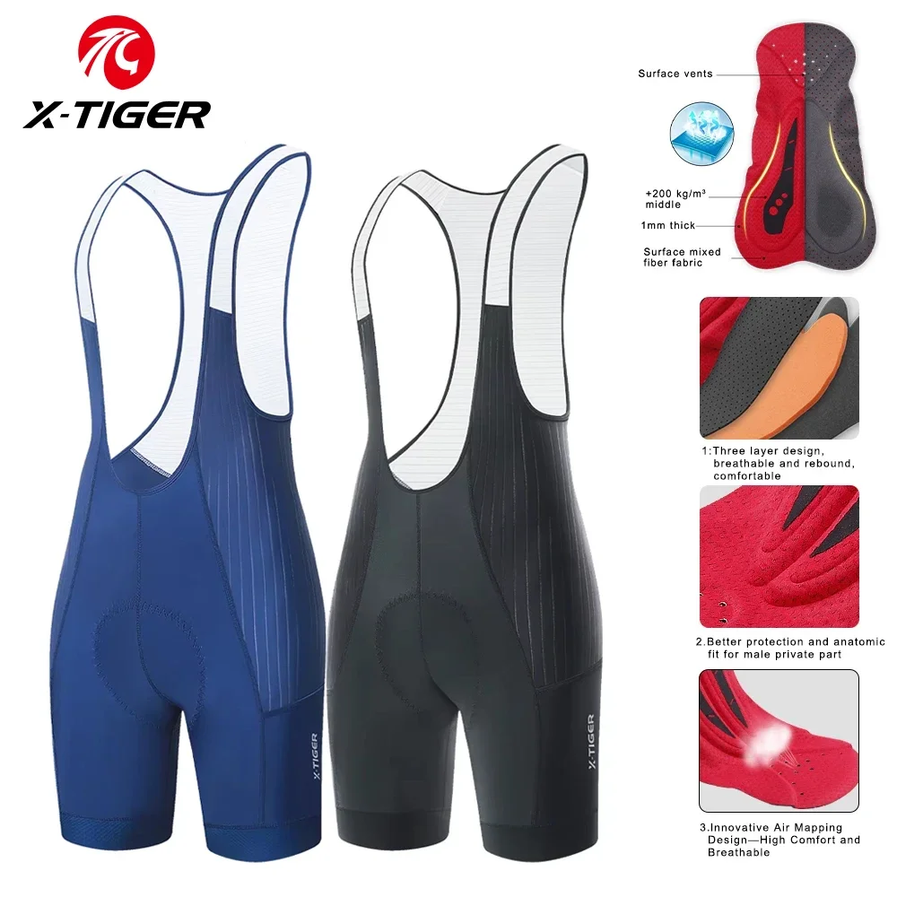 Cycling Bib Shorts Cycling Shorts X-TIGER Men's Pro Cycling Outdoor Shorts Summer Mesh Breathable Cool Pro Cycling Shorts High Density Foam Padded Road Bib