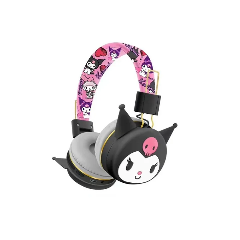 Sanrio Hello Kitty Kuromi Bluetooth Headphone Wireless Headsets Cartoon with Mic Foldable Lightweight Earphone for Phones Laptop